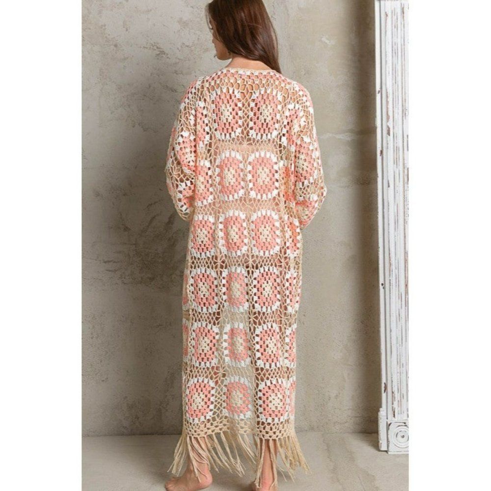 POL Kauai Crochet Long Tie Cardigan in Blush Beige FST317A - Picture 8 of 8